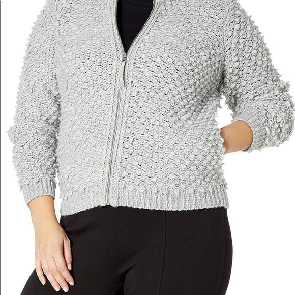 Lucky Brand Grey Chunky Textured Bomber Sweater 1X - Picture 6 of 16
